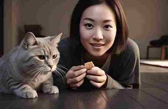 A cat owner patiently bonding wth her new cat