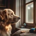 Lonely dog watching out the window while waiting for its owner to return home