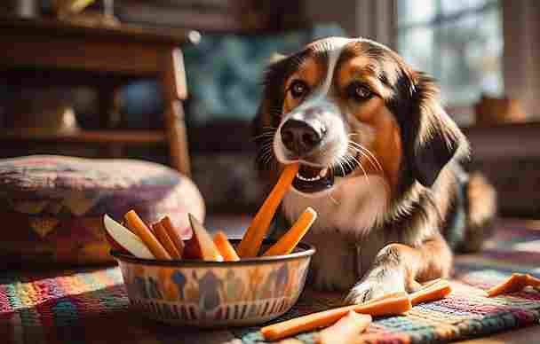 Healthy dog snacks like carrot sticks and apple slices used to freshen my dog's breath naturally