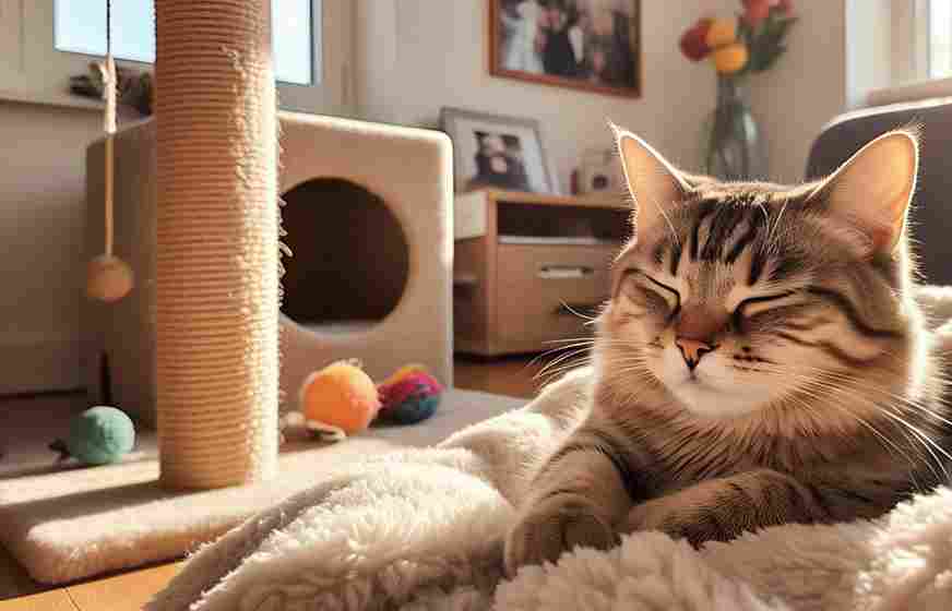 relaxed cat at home adjusted
