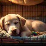 Calm dog sleeping peacefully in a comfortable crate at night