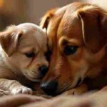 Puppy bonding with mother dog during early socialization