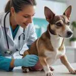Veterinarian explaining if a dog can get pregnant when not in heat during a clinic visit