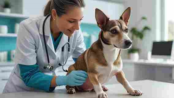 Veterinarian explaining if a dog can get pregnant when not in heat during a clinic visit