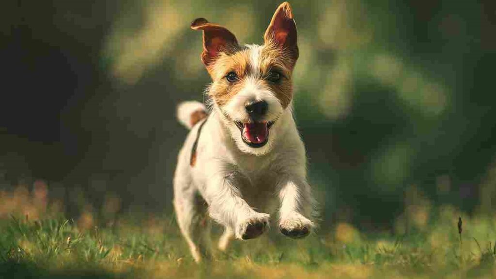 Healthy spayed dog playing outdoors