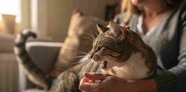 Cat suddenly biting during petting showing warning body language